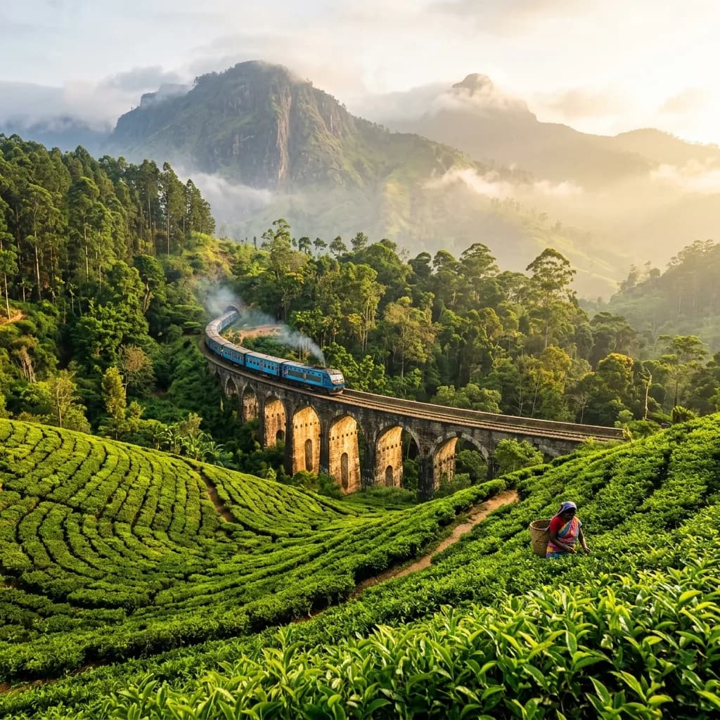 Tea-covered hills on a fourteen-day private Sri Lanka tour